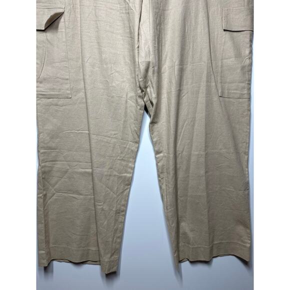 Jaclyn Smith Stretch Linen Blend Wide Leg Cargo Trouser Pants Tan Neutral Sz 1X - Picture 4 of 12